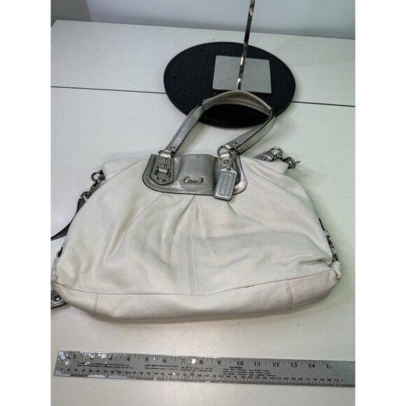 COACH ASHLEY White Silver Leather Handbag Purse Pink Lining J1194 - F15513 - Picture 9 of 12